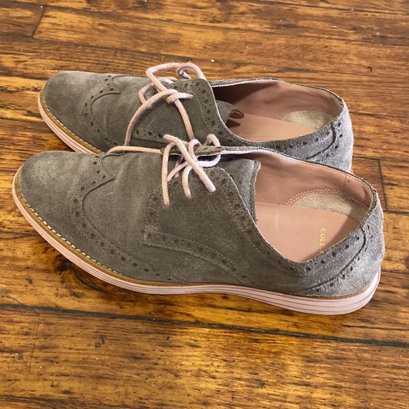 Cole Haan LunarGrand Grey Wingtip Suede Shoes - Picture 1 of 6